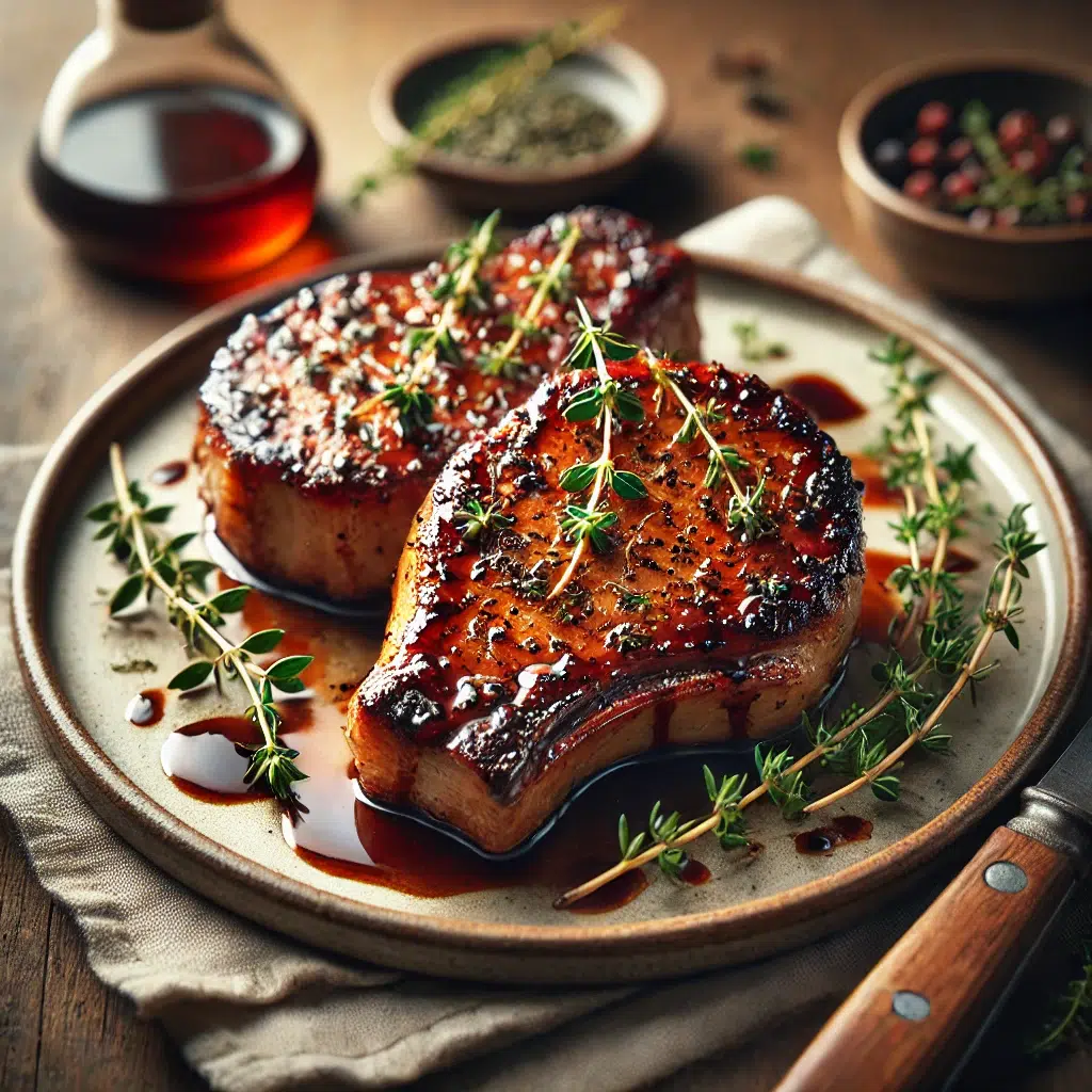 Côtes de porc balsamique thym