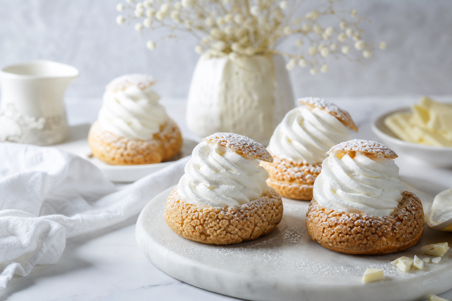 Dunes blanches maison : petits choux craquants à la chantilly vanille