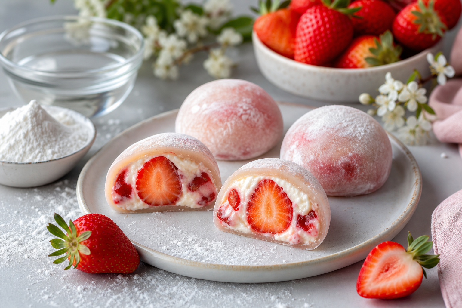 La recette buzz facile : Mochis express fraise en 15 min (sans farine de riz)