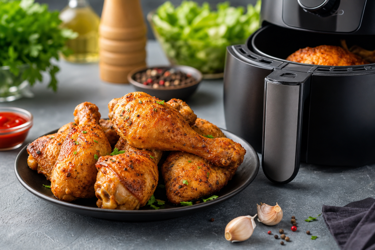 Poulet croustillant à l’Air Fryer, pommes de terre fondantes et chips de kale