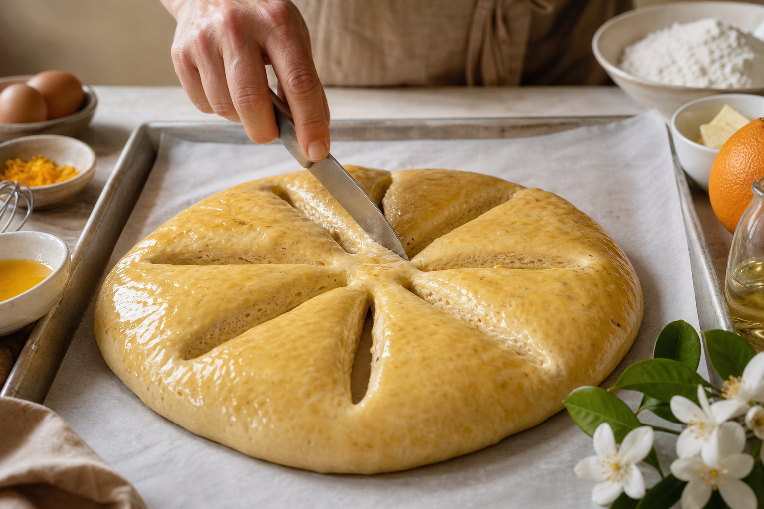 recette de la fougasse d’Aigues Mortes (brioche moelleuse) à la fleur d’oranger