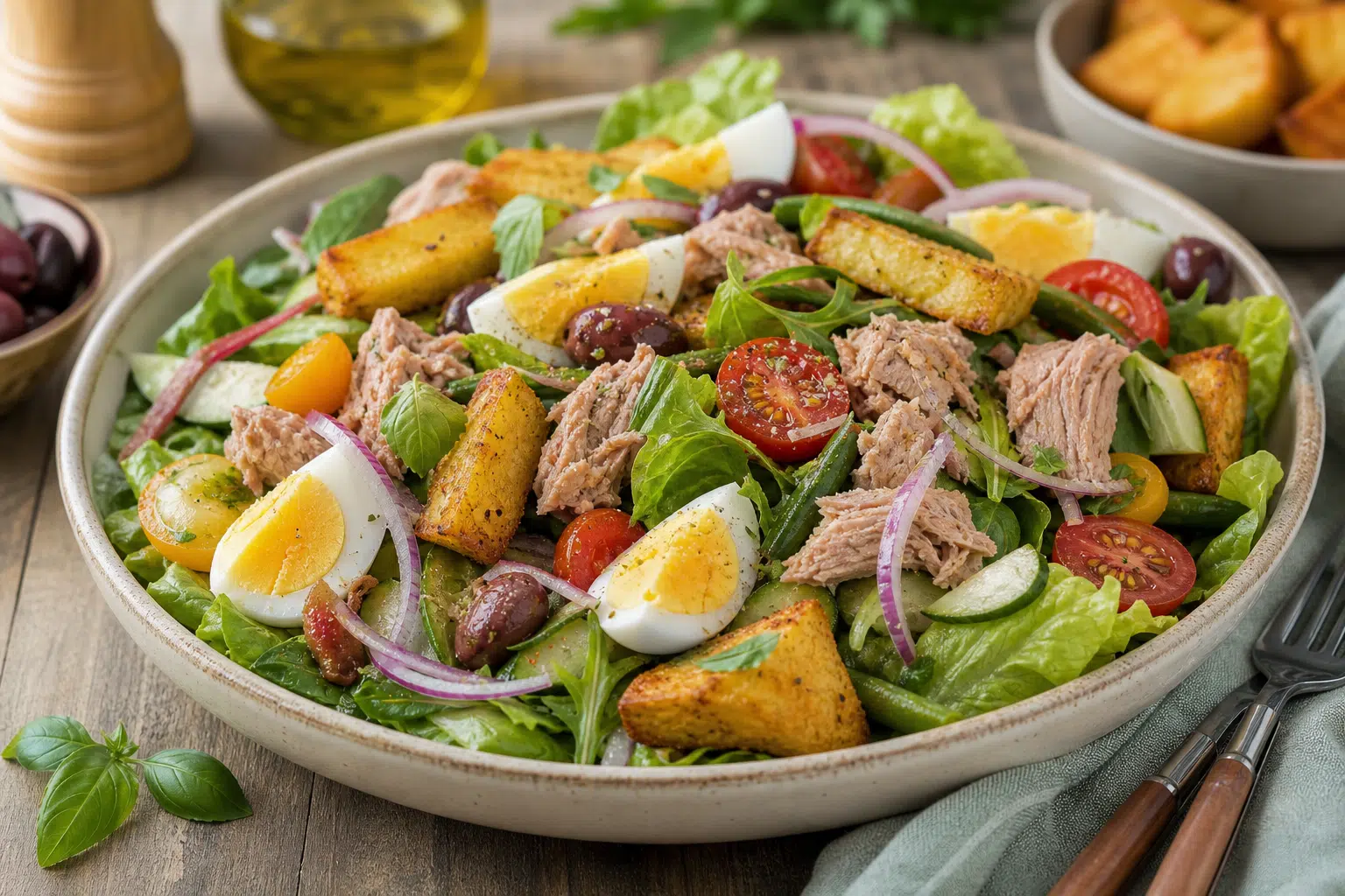 Salade niçoise gourmande et panisses croustillantes