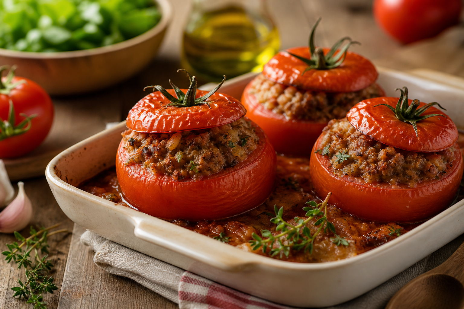 Tomates farcies faciles au porc et aux herbes