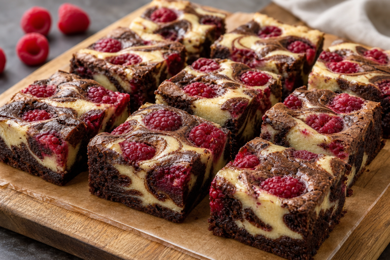 brownie-marbre-noir-blanc-framboises