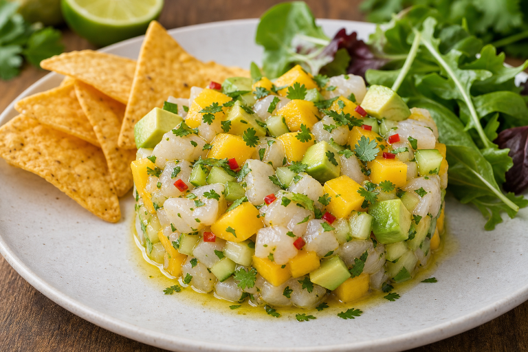 Tartare de merlu exotique, mangue et avocat