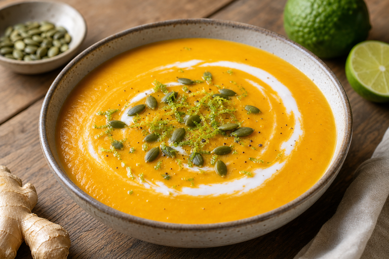 Velouté de courge façon thaï, lait de coco, combava et gingembre